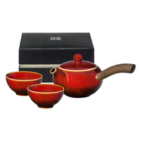 Réhu Keramik-Teeset (Rot) im Geschenkkarton, Inhalt: 1 Kanne, 2 Schalen